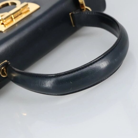 Salvatore Ferragamo Gancini Hand Bag Leather 2way Navy Gold - Picture 7 of 16